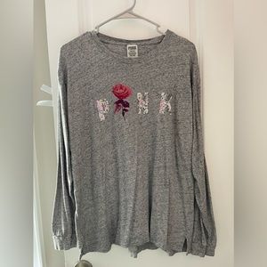 PINK rose bling long sleeve shirt